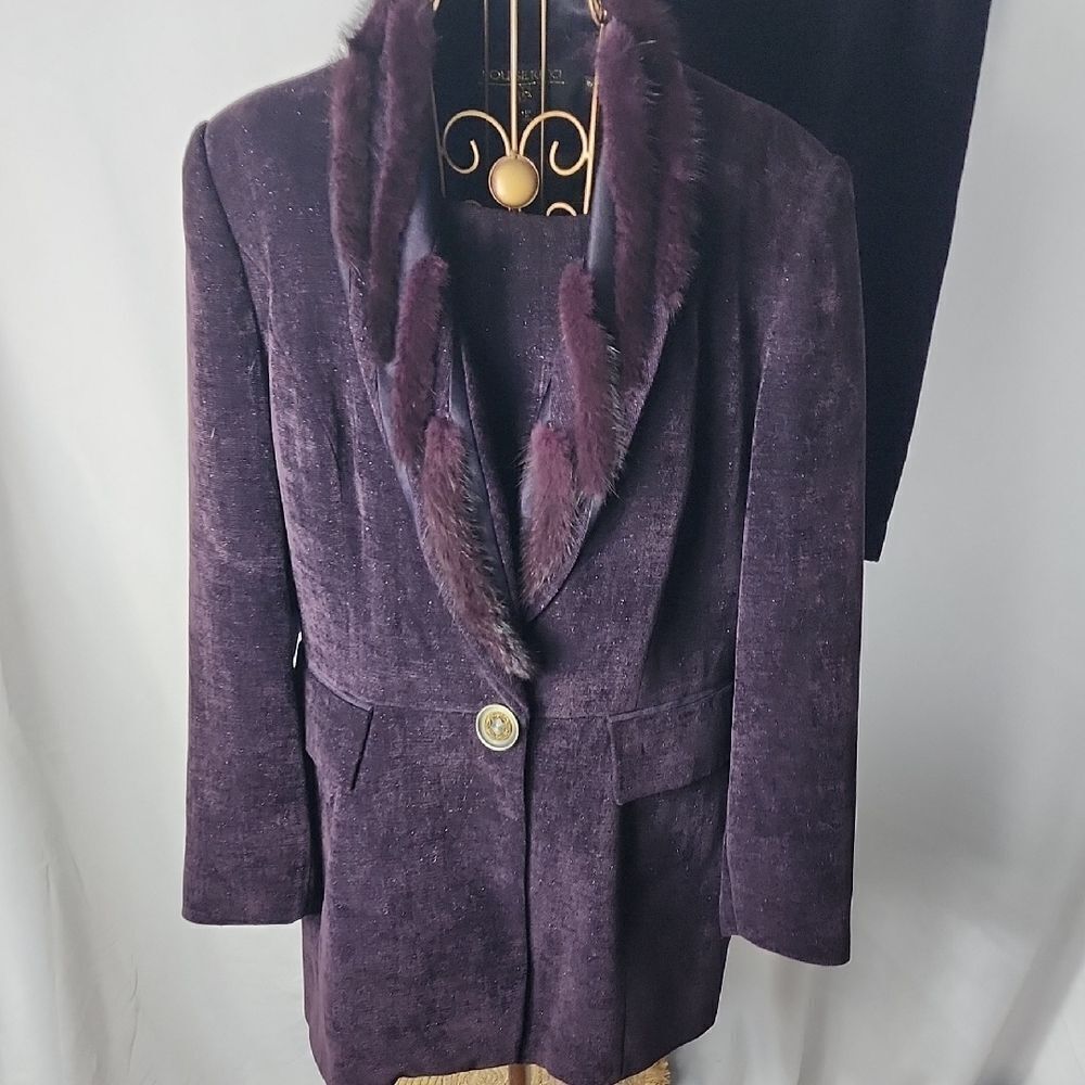 Vintage Plum Louise Ricci 3 Piece Jacket Blazer Skirt Top Set Size 12